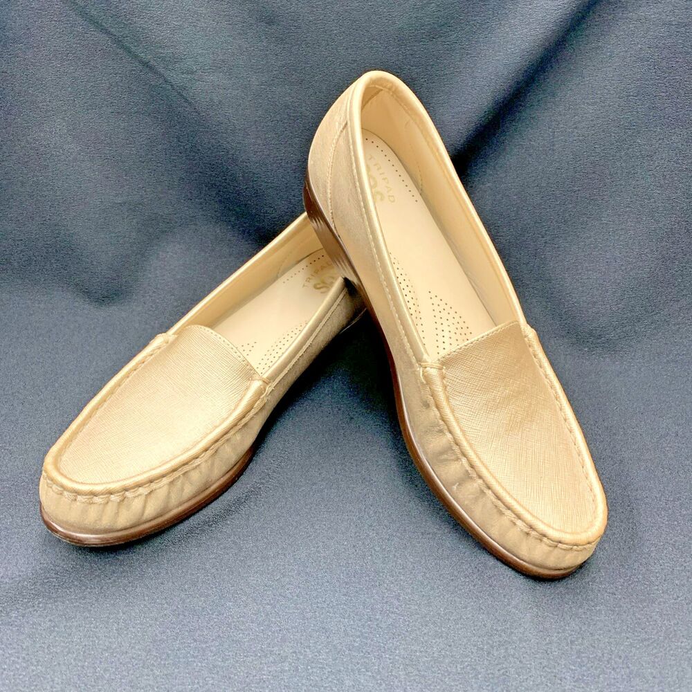 SAS Tripad Loafer Leather Comfort Slip On Shoes Metallic Gold Sz 8.5 N Moccasin